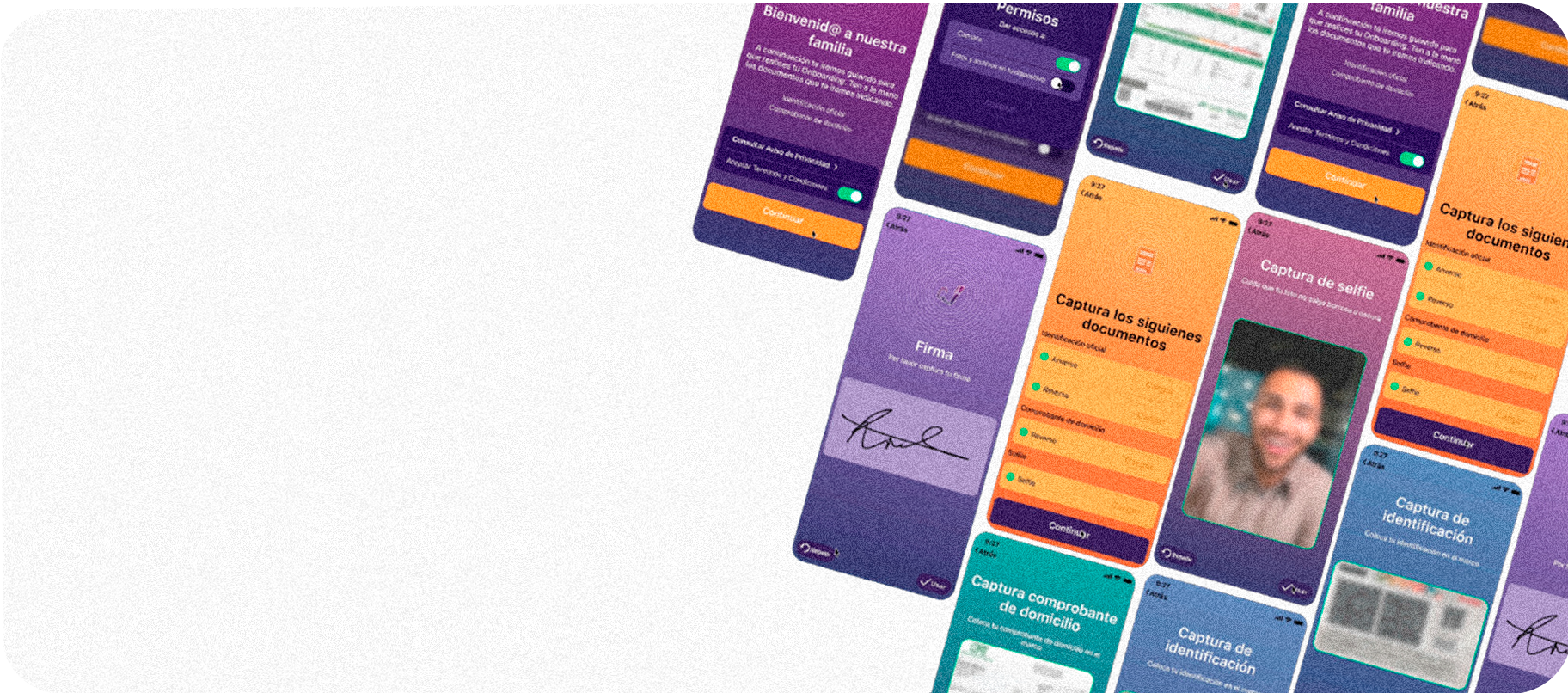 Fondo ilustrativo de identificación y validación de identidad digital con tecnología avanzada, biometría y procesos automatizados de Praxis Tech Solutions